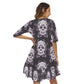 Day of the dead sugar skull Women's Half Sleeve Dress With Ruffle Hem