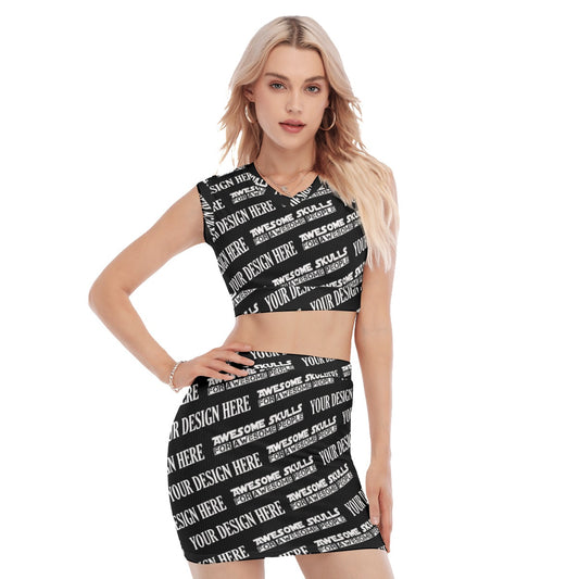 Custom Print on demand POD women's suit Collarless V Collar Vest Skirt Suit