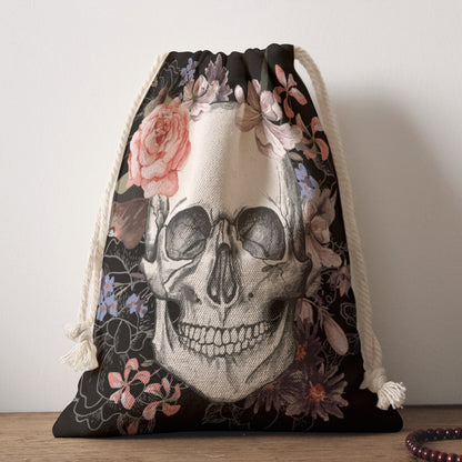 Floral rose skull Drawstring Bag