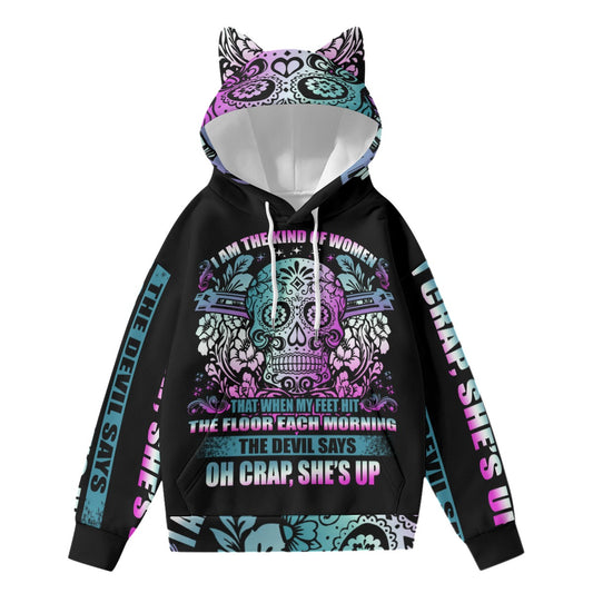 Sugar skull gothic Women’s Hoodie With Decorative Ears