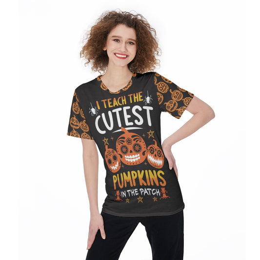 Halloween pumpkin sugar skull Women'S O-Neck T-Shirt