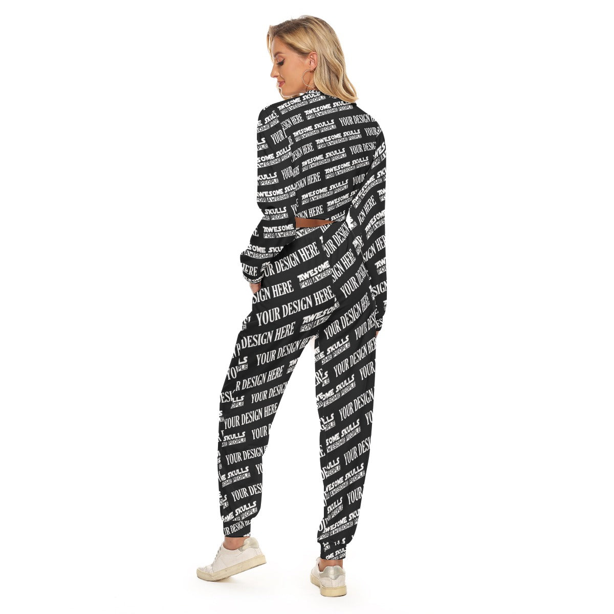 Custom Print on demand POD women's suit Crop Sweatshirt Suit