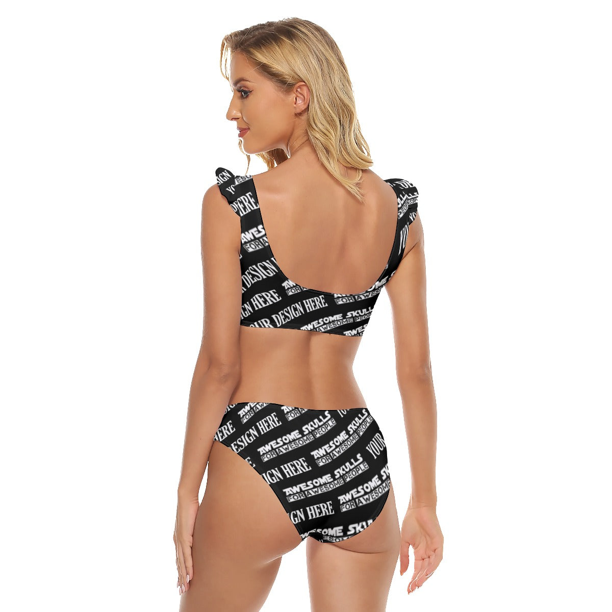 Custom Print on demand POD women's swimsuit Bikini Swimsuit With Ruffle Cuff Bra