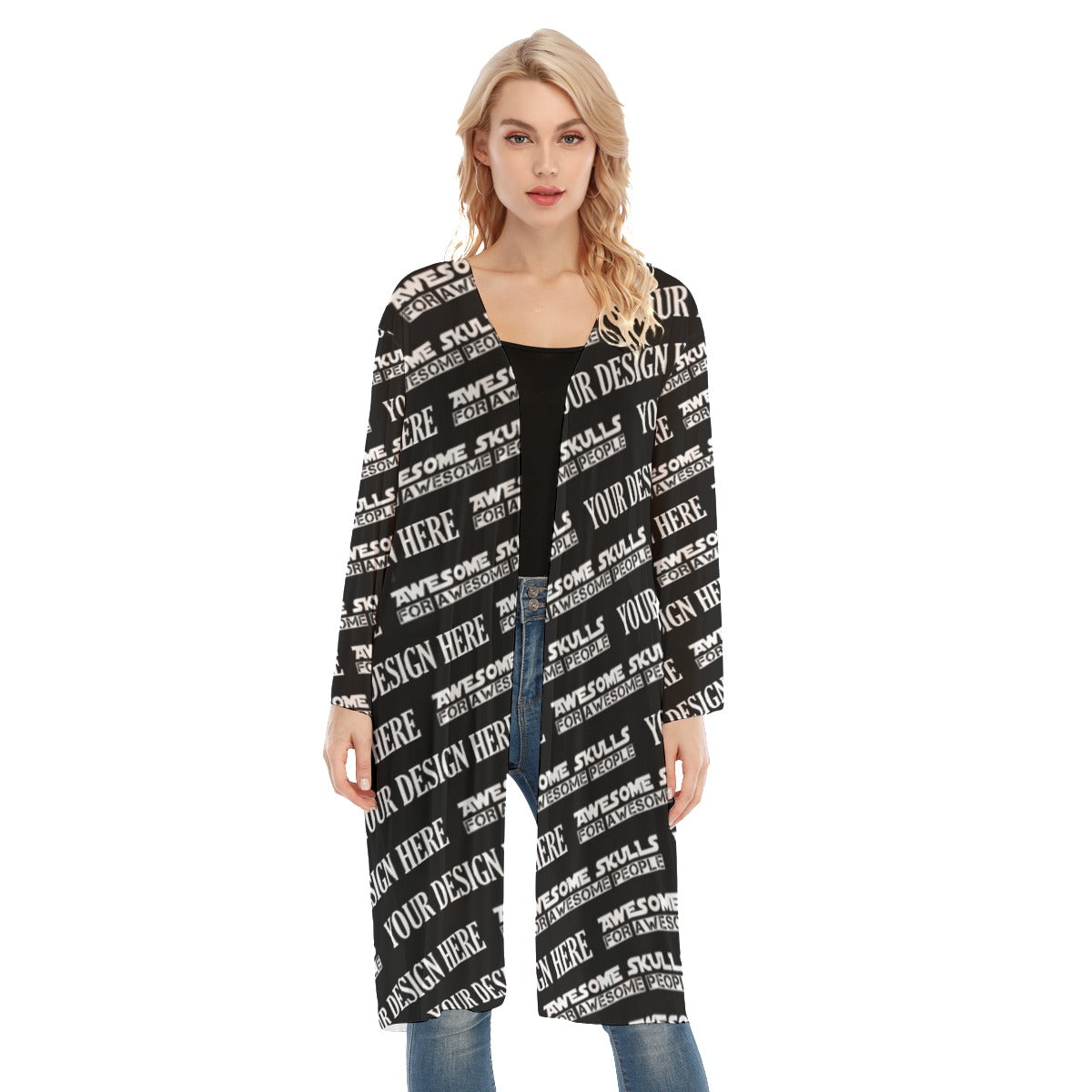 Custom Print on demand POD women's Knitwear & Cardigan Long Sleeve Mesh Cardigan