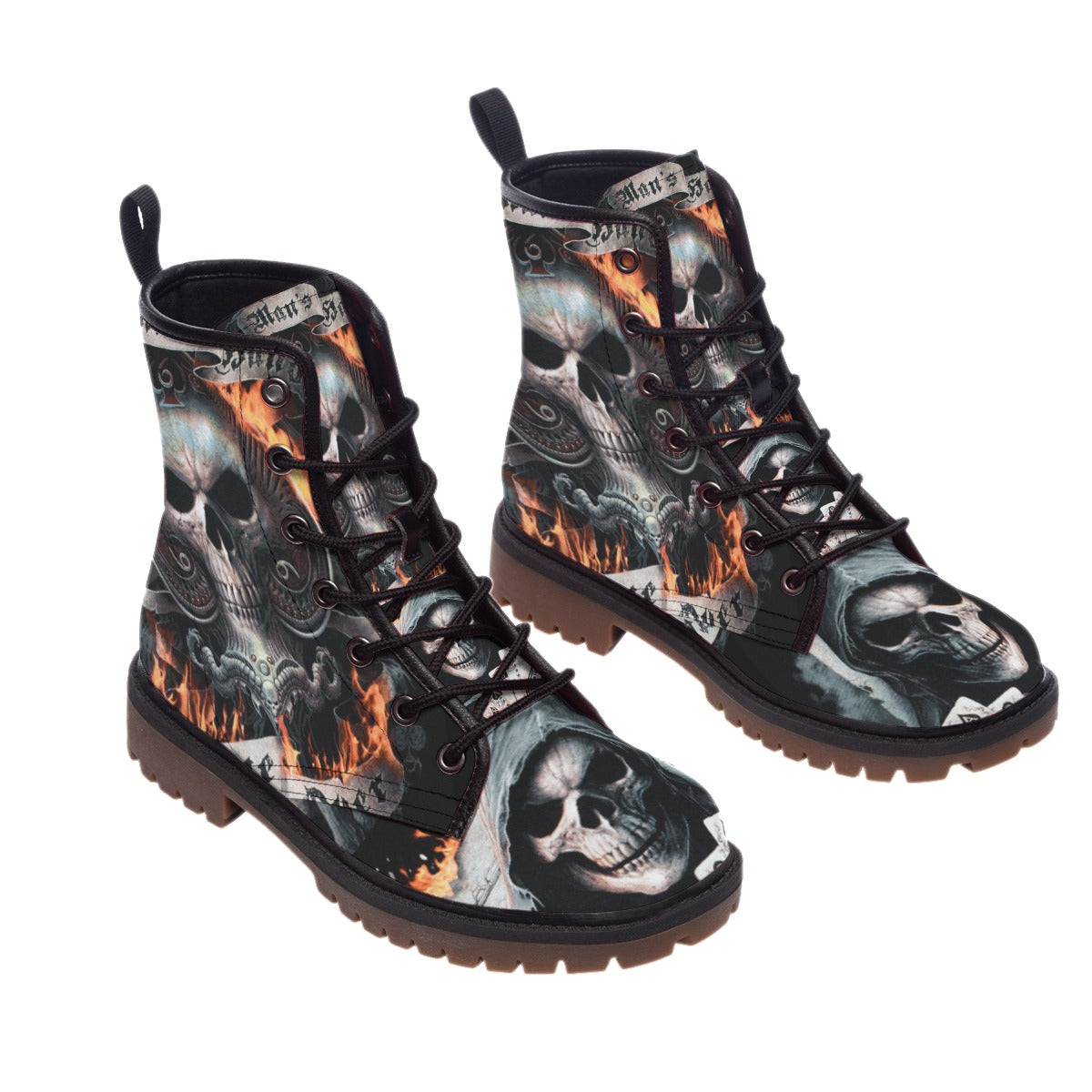 Game over grim reaper skull Men's Martin Short Boots, gothic Halloween men's shoes