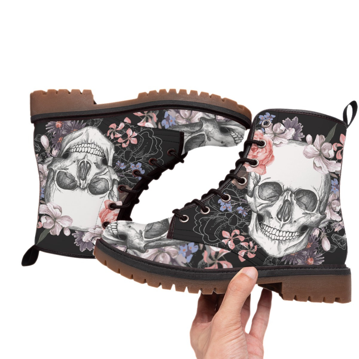 Floral skull men women Boots, Gothic skeleton halloween boots shoes Horror boots, skull shoes