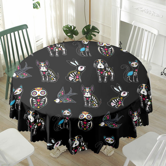 Gothic sugar skull animal Waterproof tablecloth | Round 180(gsm)