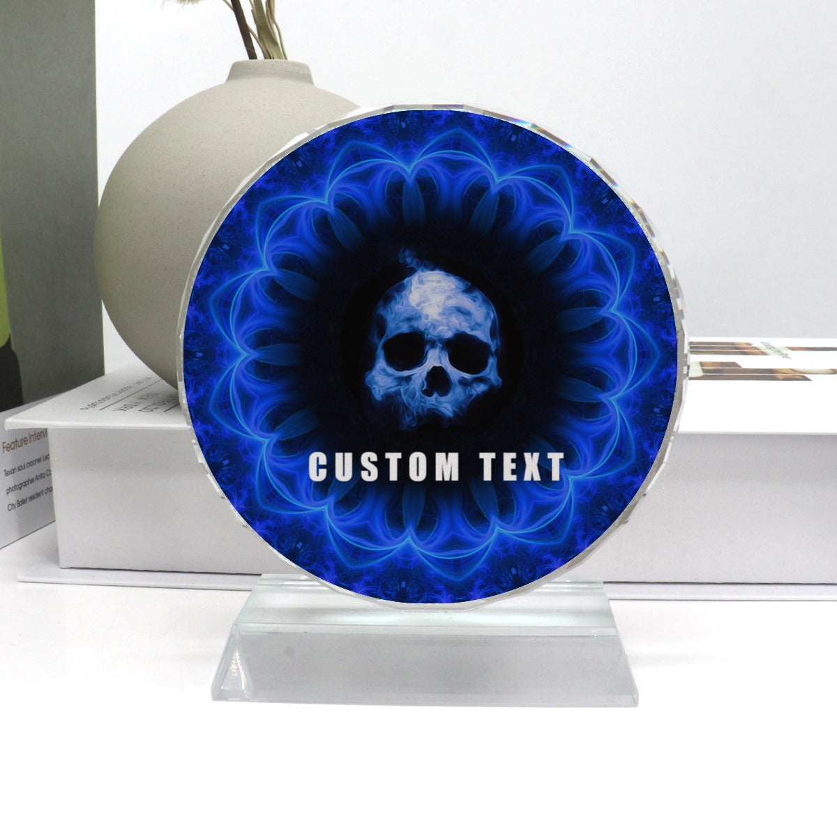 Gothic Flaming skull Crystal Pendulum, Skull table decoration, Grim reaper table lamp