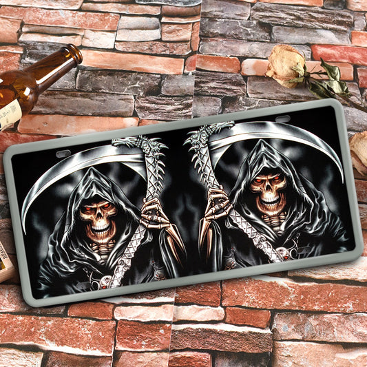 Halloween Horror skull grim reaper Vintage License Plate Decoration Painting
