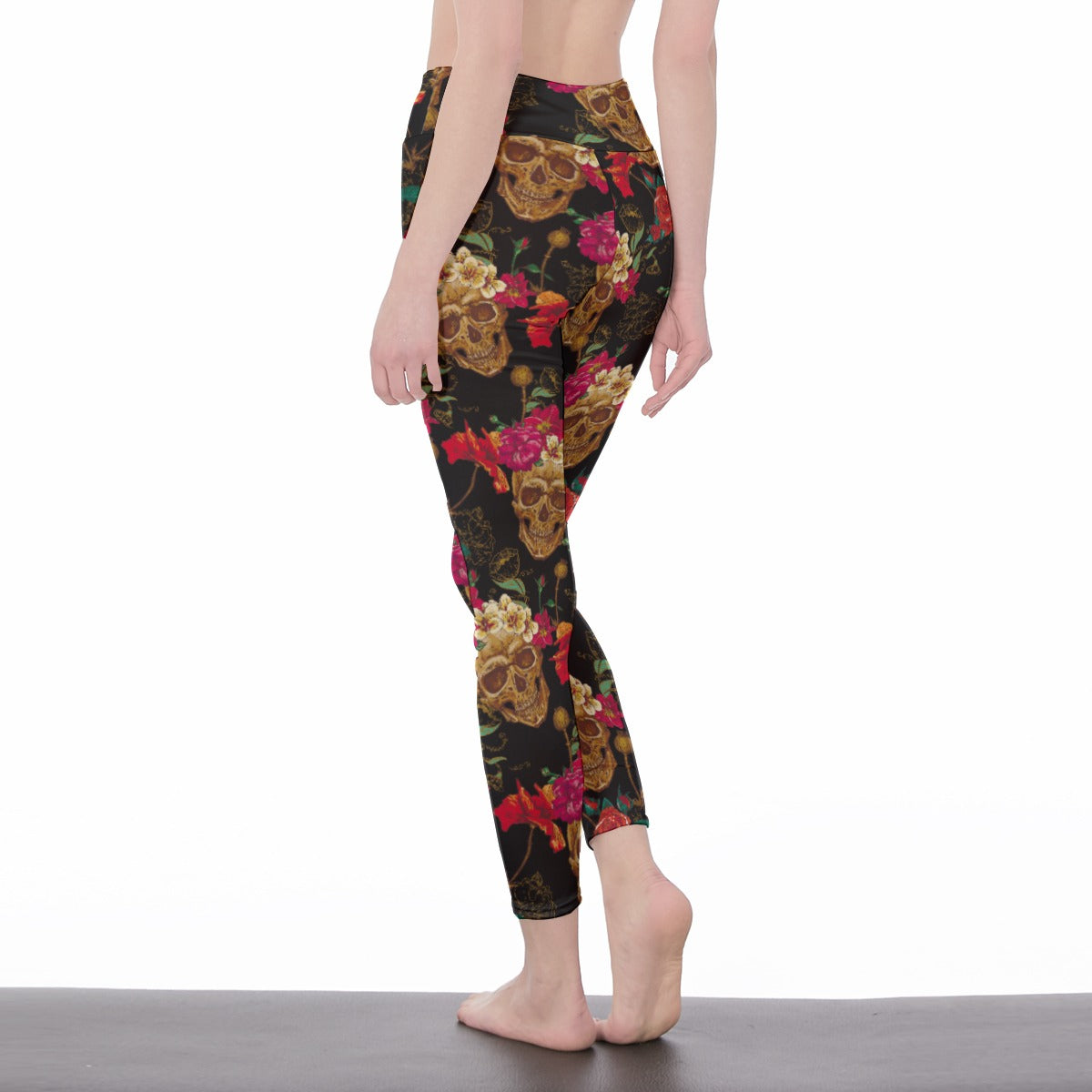 Sugar skull floral Women's Casual Leggings, Day of the dead yoga pants