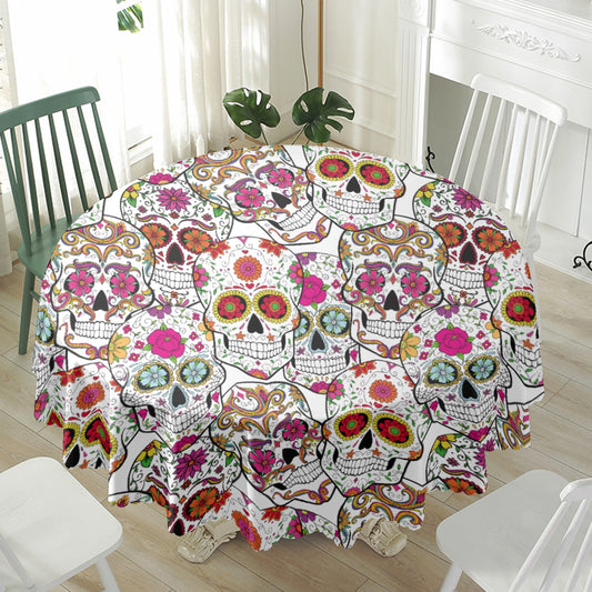 Sugar skull Waterproof tablecloth | Round 180(gsm), Gothic skull tablecloth