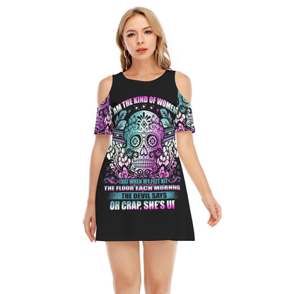 Sugar skull Women's Cold Shoulder Dress | 190GSM Cotton