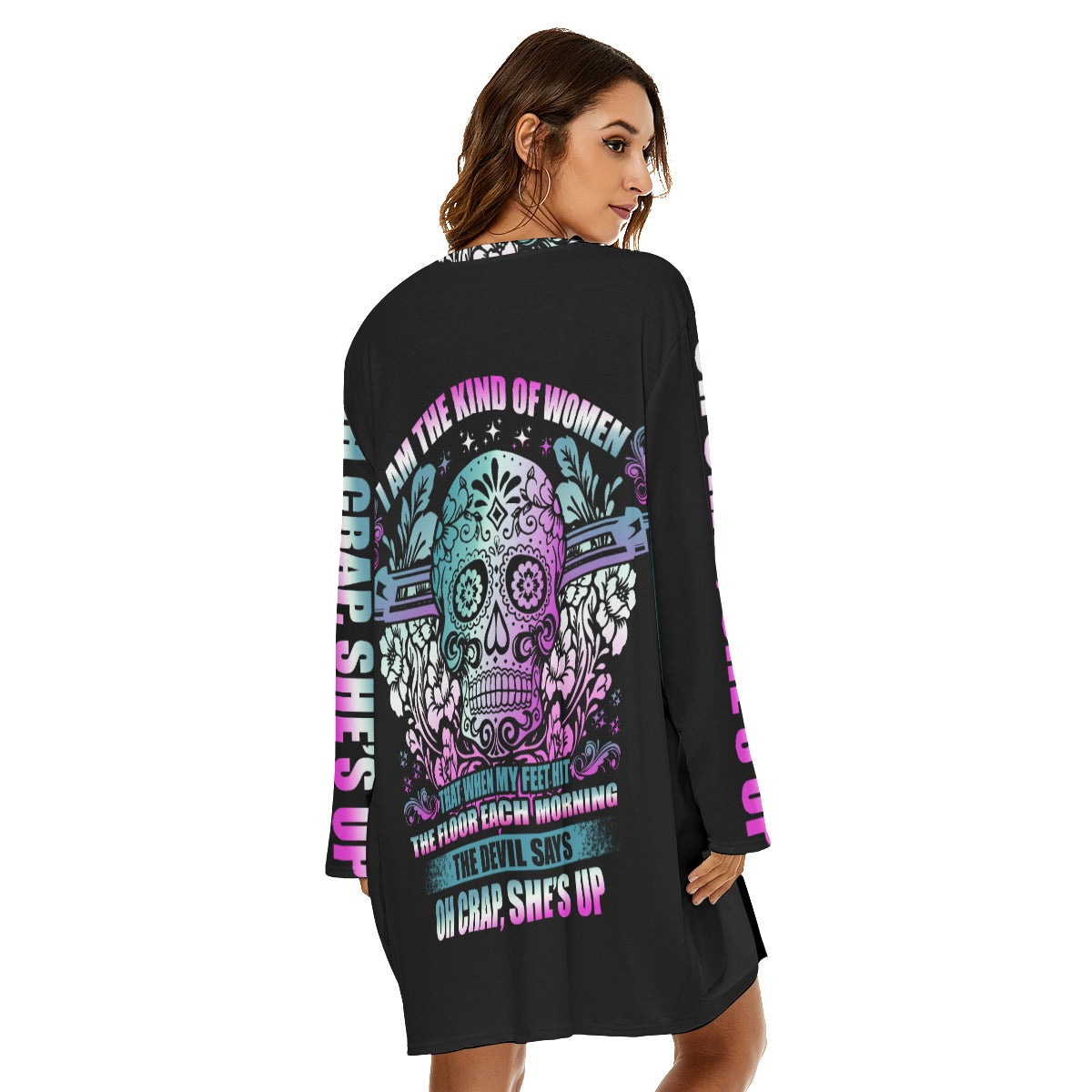 Sugar skull day of the dead Women's Loose Crew Neck Dress