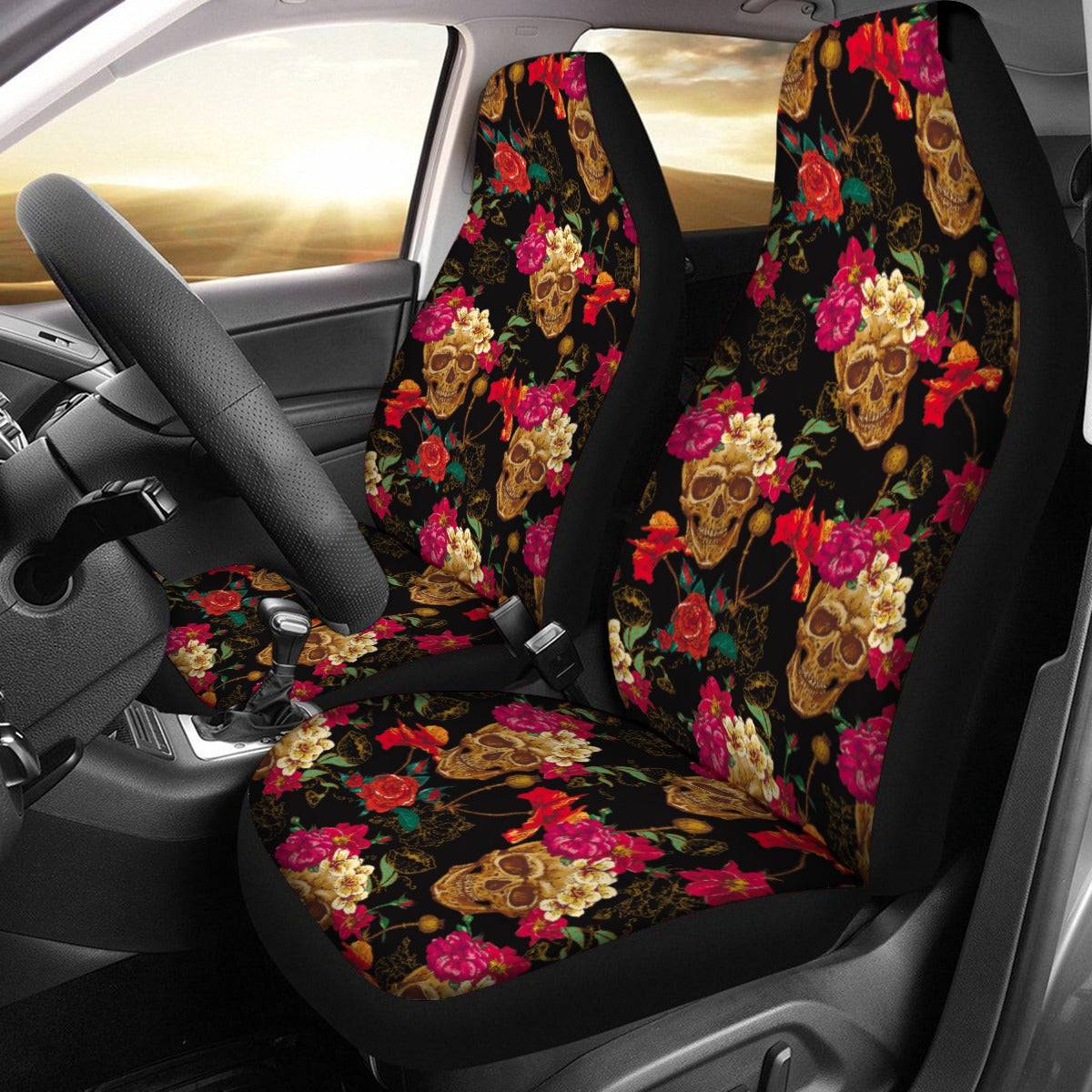 Sugar skull Car Seat Cover With Thickened Back