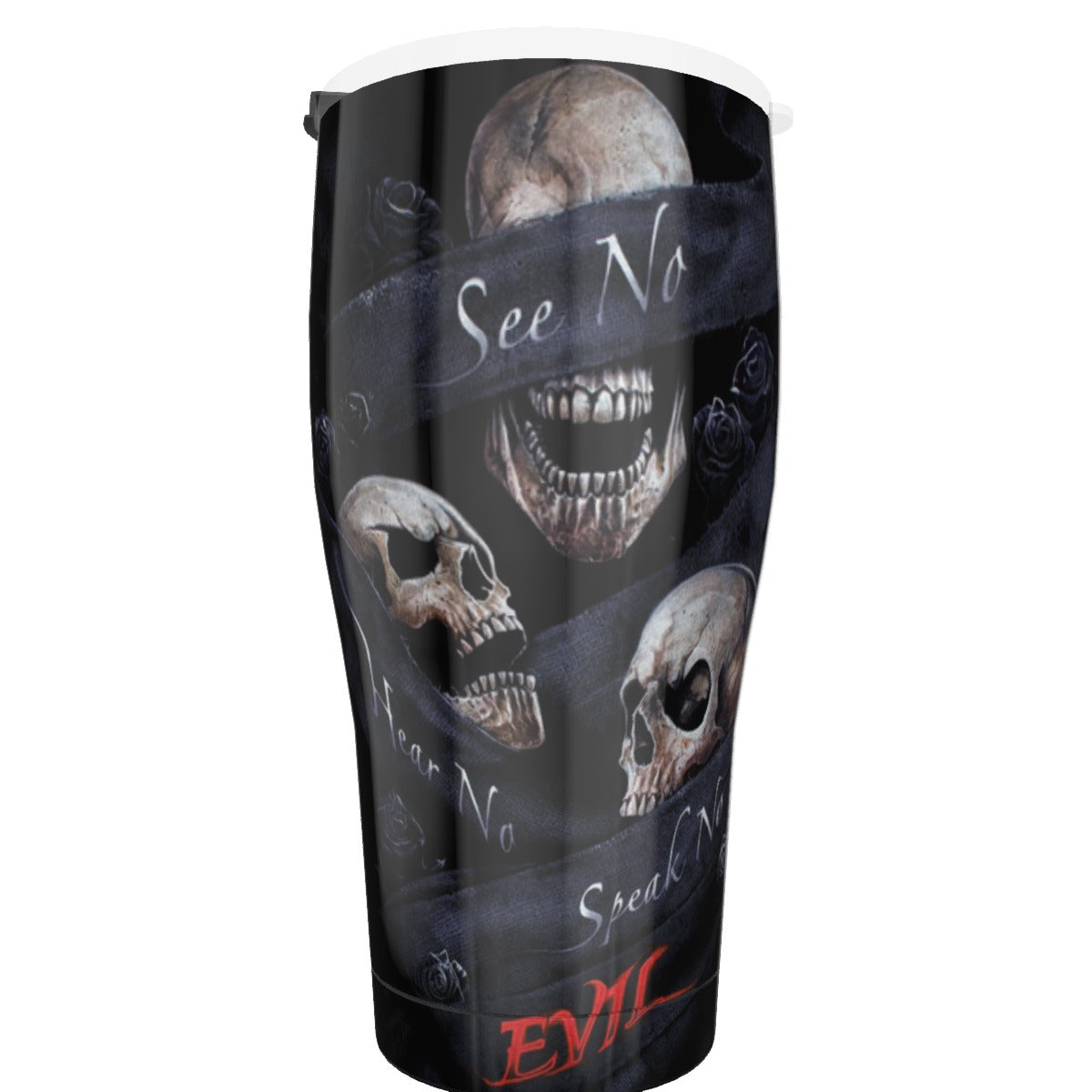 No see no hear no speak evils skull Halloween Tumbler 30oz