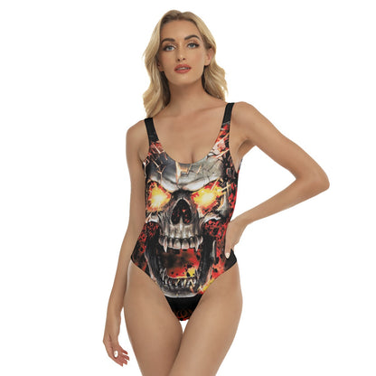 Flaming skull Women's One-piece Swimsuit, Gothic skull swimsuit, skeleton swimwear, Halloween shirt