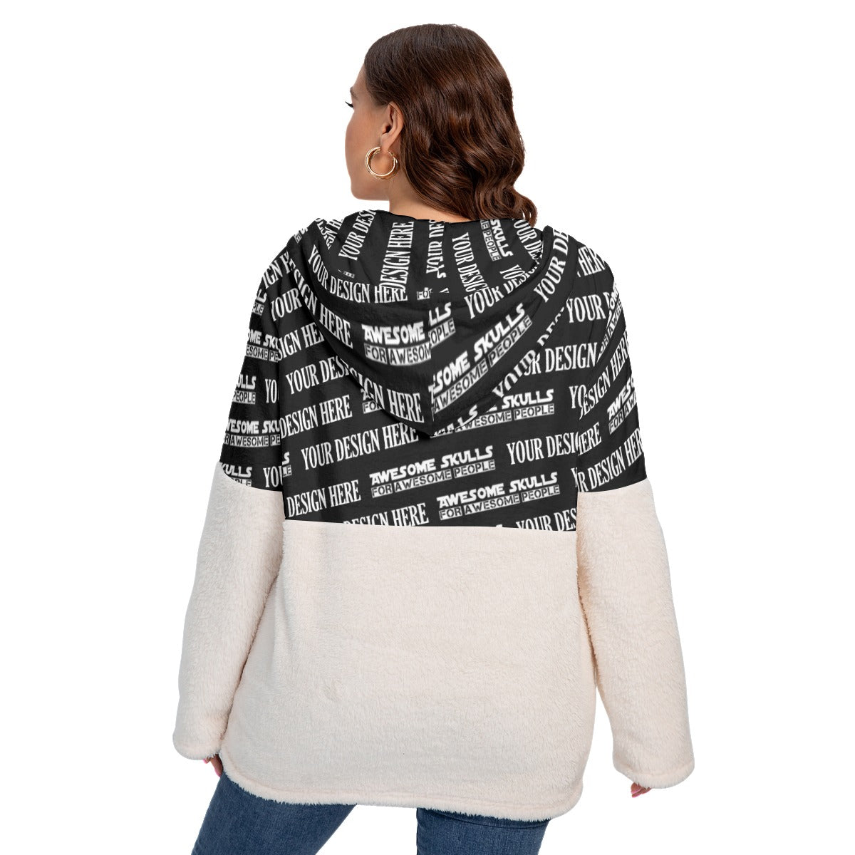 Custom print on demand pod Women's Hoodie Borg Fleece Hoodie With Half Zip (Plus Size)