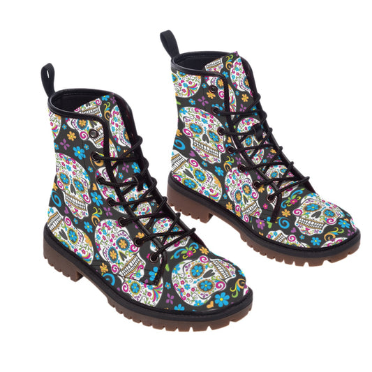 Day of the dead sugar skull Martin Short Boots, Dia de los muertos skull boots shoes for women men