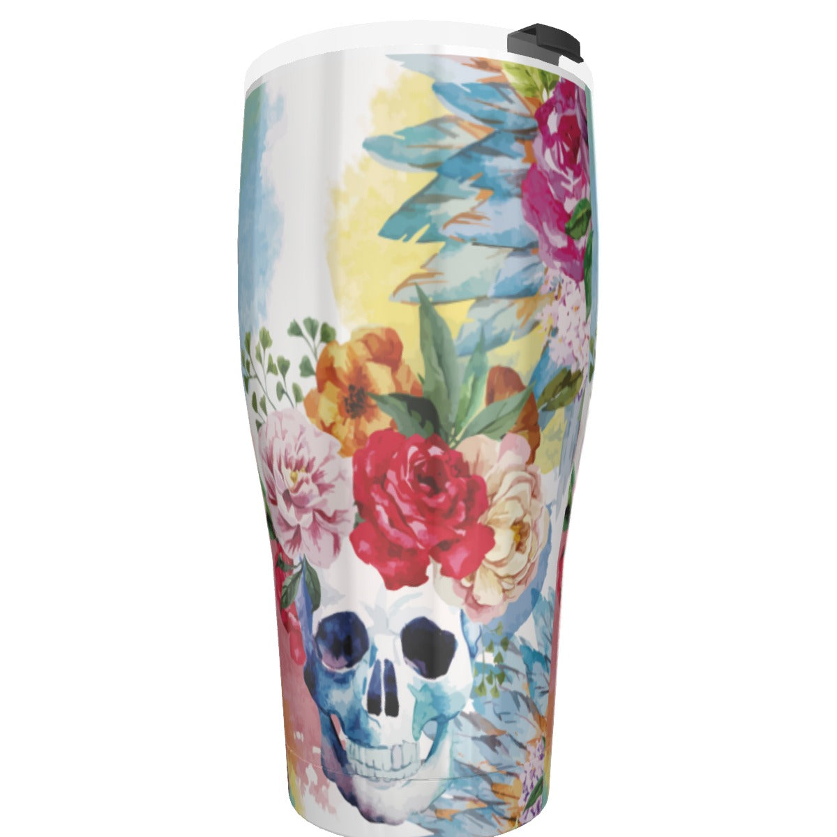 Floral sugar skull Tumbler 30oz, Gothic Halloween skeleton travel tumbler mug cup