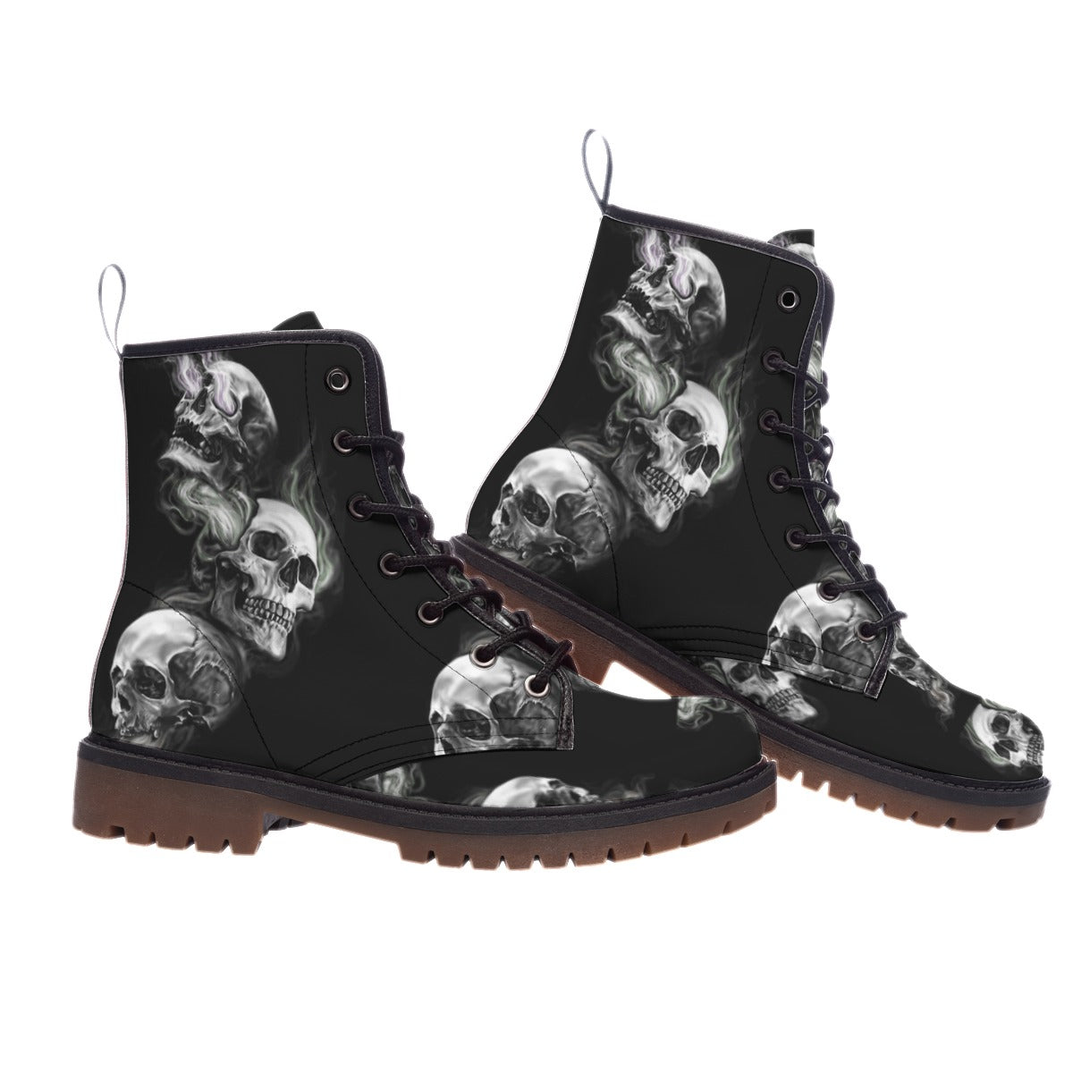 Flaming skull boots shoes for men women, Fire gothic Halloween boots shoes