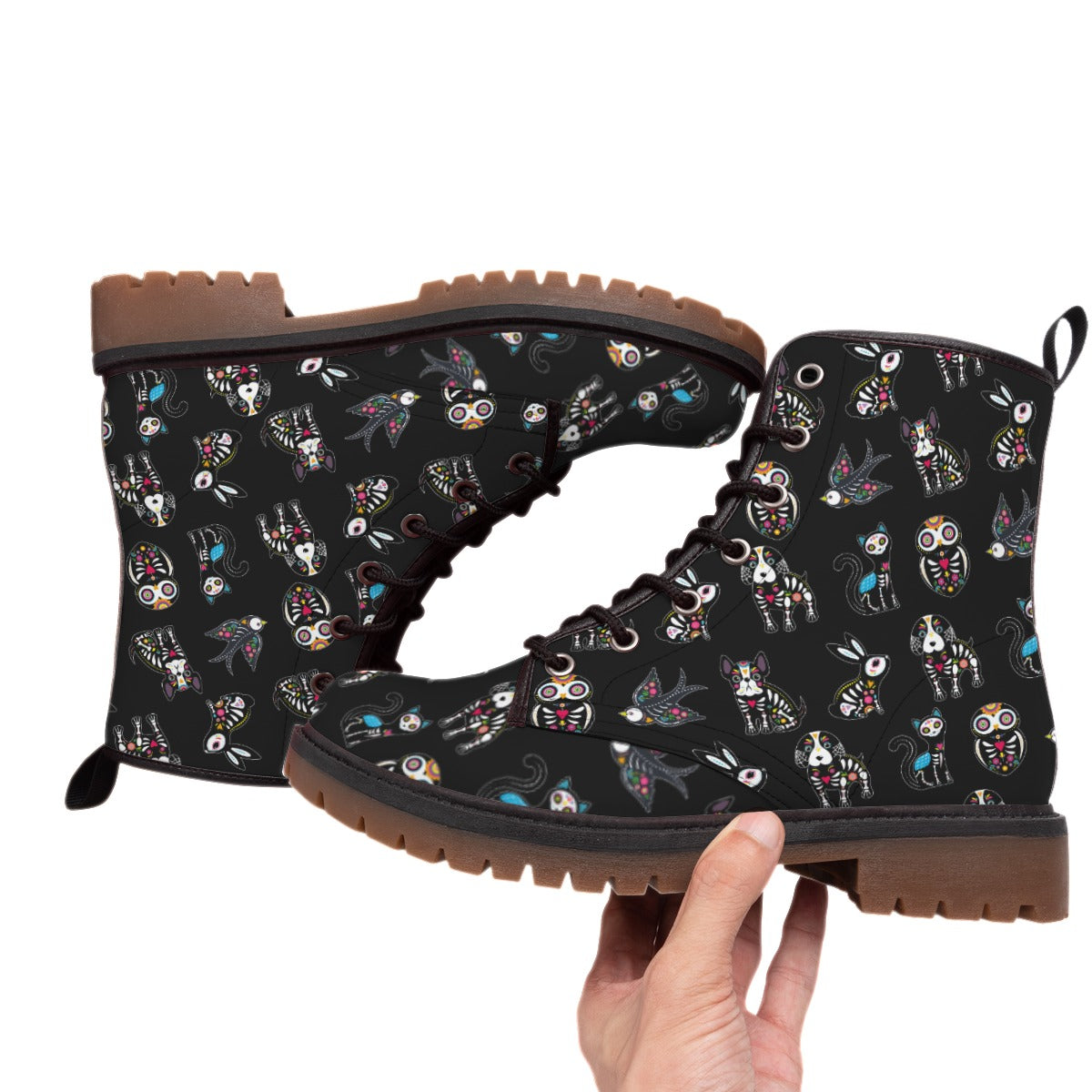 Day of the dead skull animal boots, sugar skull men's women's boots shoes