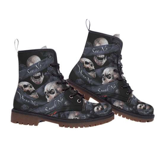 No see no hear no speak evils Men's Martin Short Boots, Gothic Halloween boots