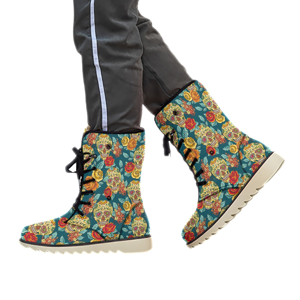 Sugar skull Day of the dead Women's Plush Boots, Mexican skull boots, sugar skull shoes