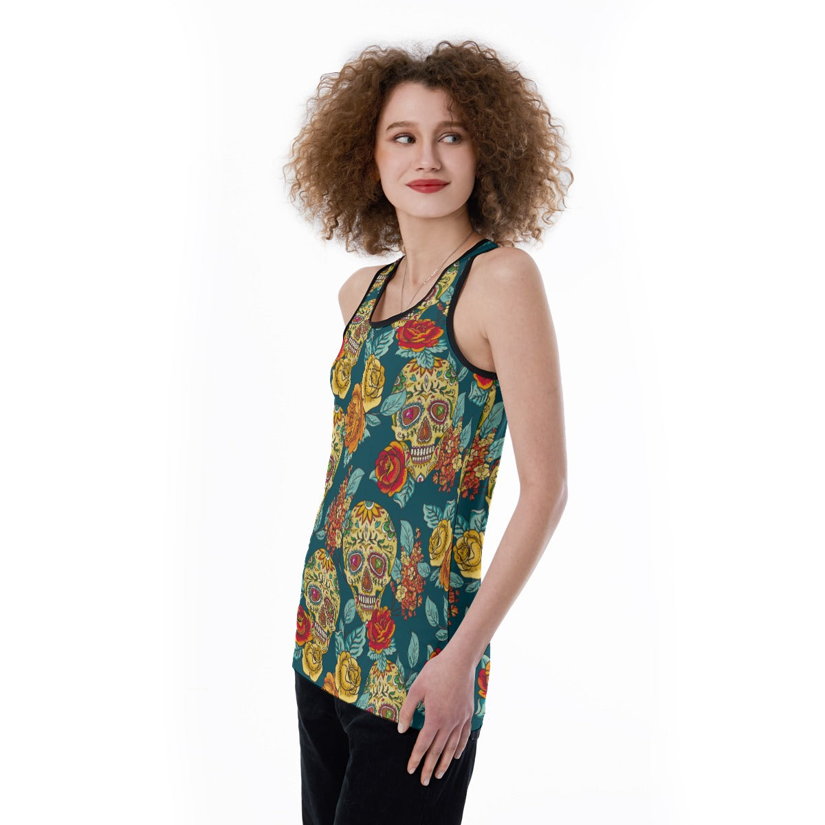 Sugar skull Women's Back Hollow Tank Top, Calavera skeleton tank top, sugar skull shirt