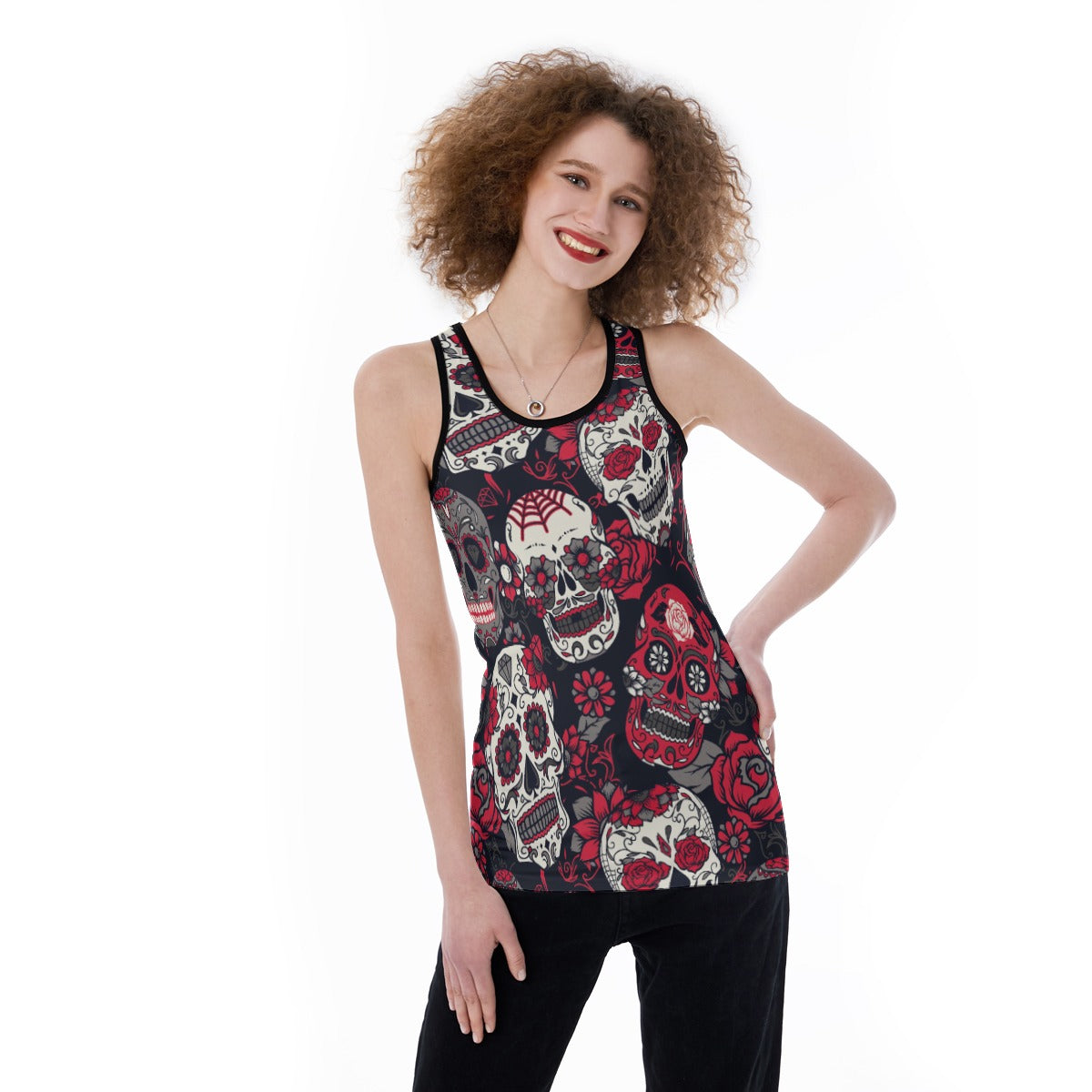 Sugar skull All-Over Print Women's Back Hollow Tank Top