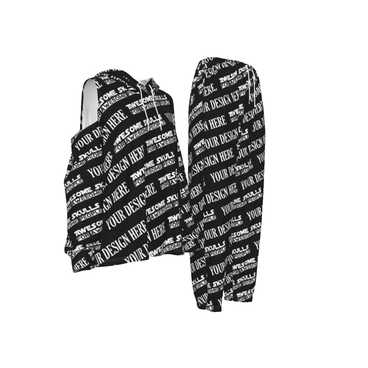 Custom Print on demand POD women's suit Cold-Shoulder Hoodie Sports Suit