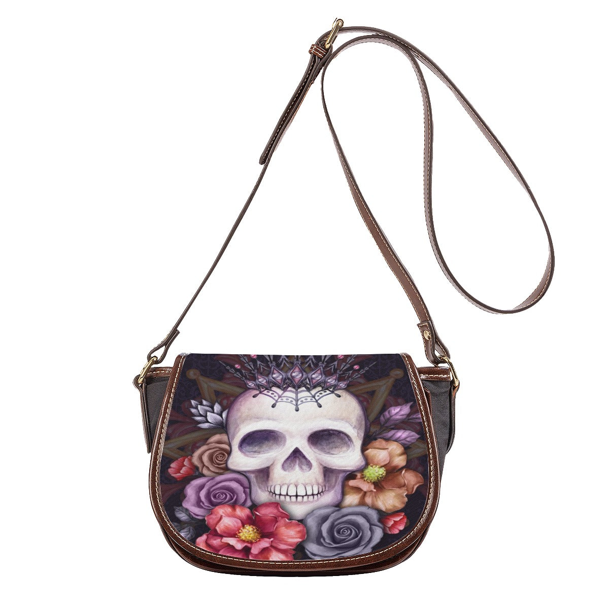 Gothic floral skull Tambourin Bag With Single Strap