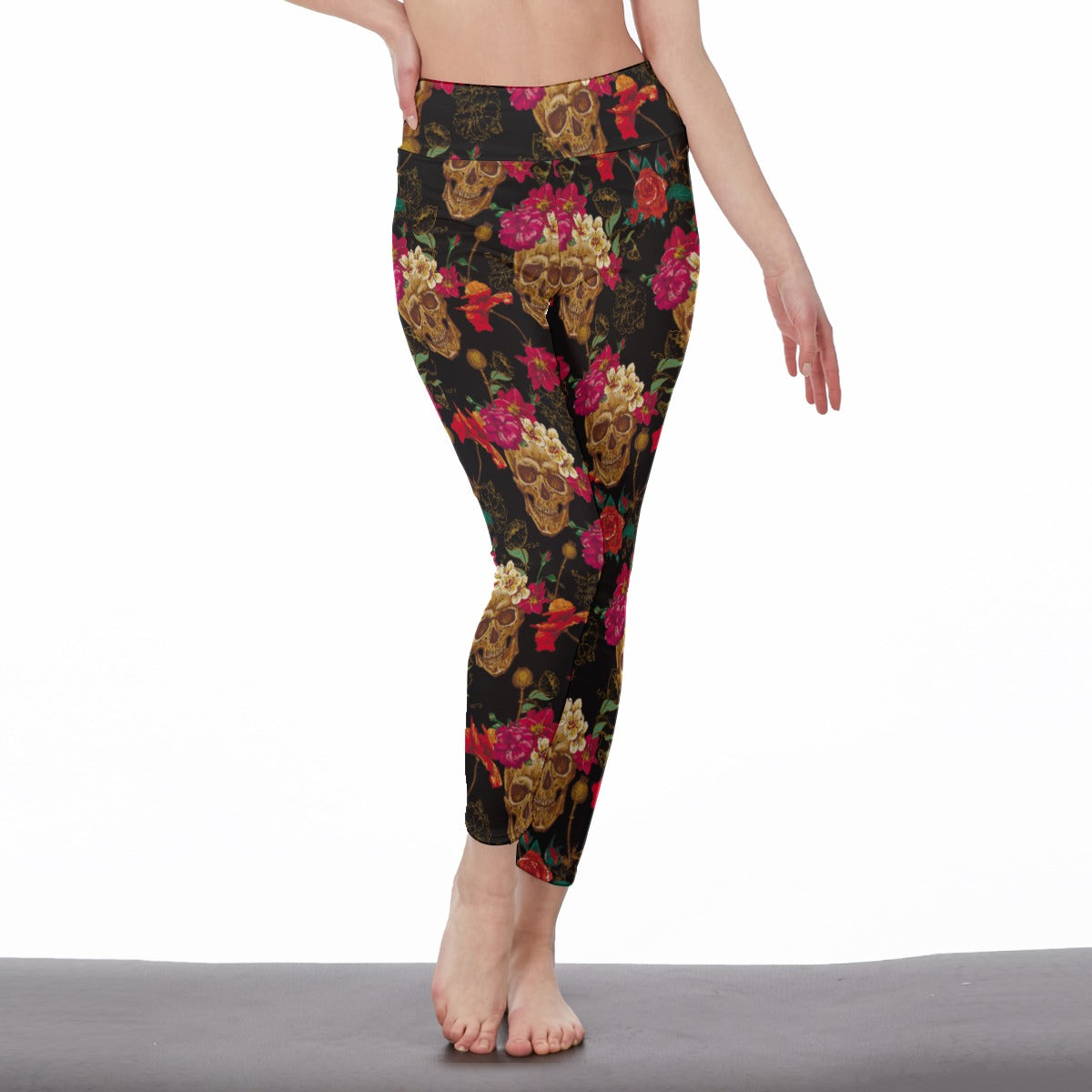 Sugar skull floral Women's Casual Leggings, Day of the dead yoga pants