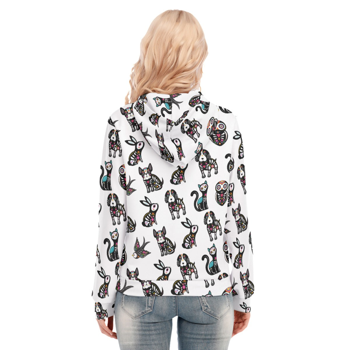 Mexican skull Women's Hoodie With Zipper, Day of the dead skull zip hoodie sweatshirt