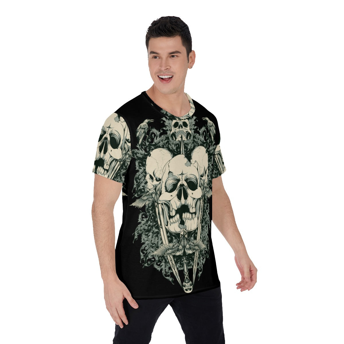 Skull evils Men's O-Neck T-Shirt, Gothic grim reaper Horror Halloween V-Neck t-shirt
