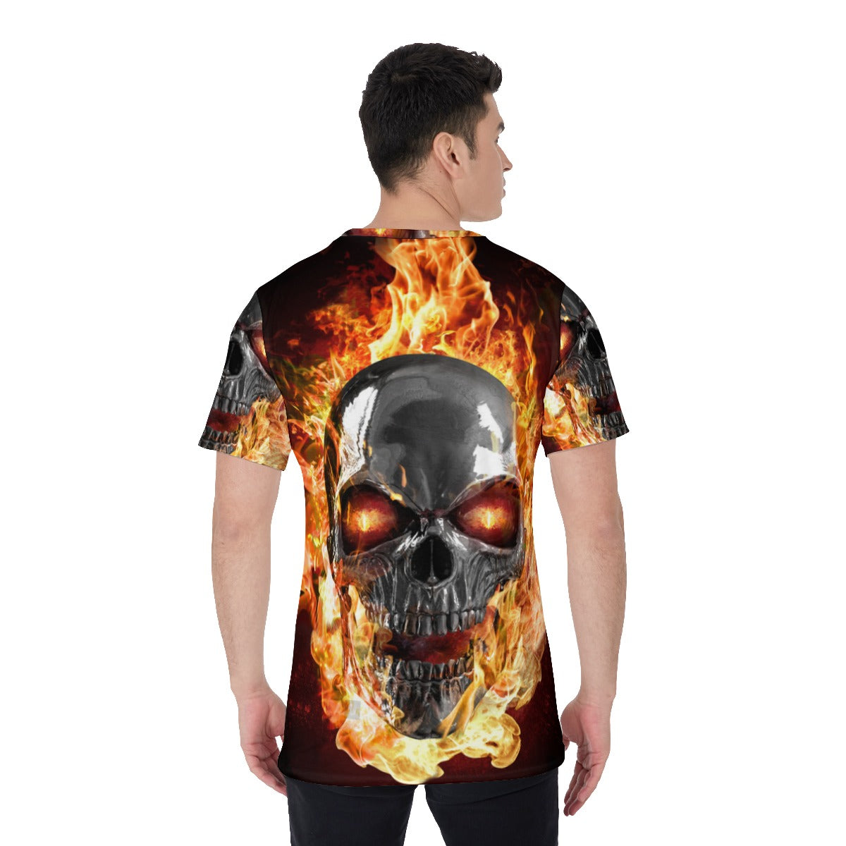 Gothic skull Men's Shirt, Flaming fire skull skeleton men's shirt