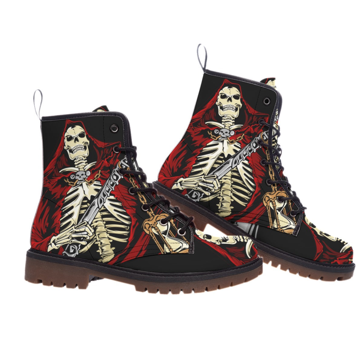 Grim reaper gothic skull Men's Martin Short Boots, Halloween skeleton boots