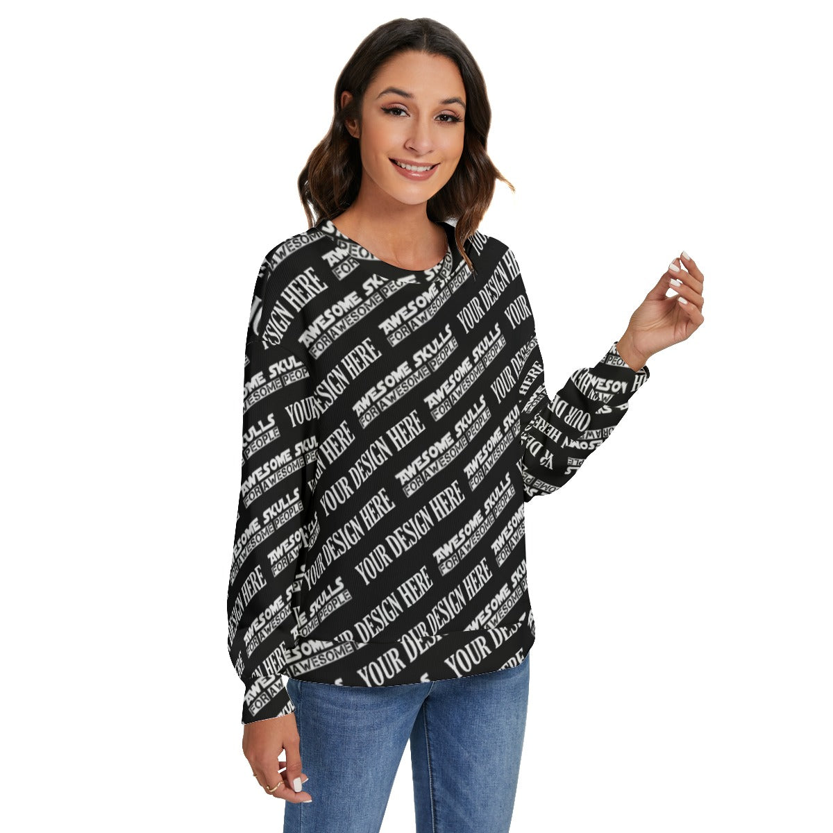 Custom Print on demand POD women's Knitwear & Ca O-neck Imitation Knitted Sweater With Drop-shoulder