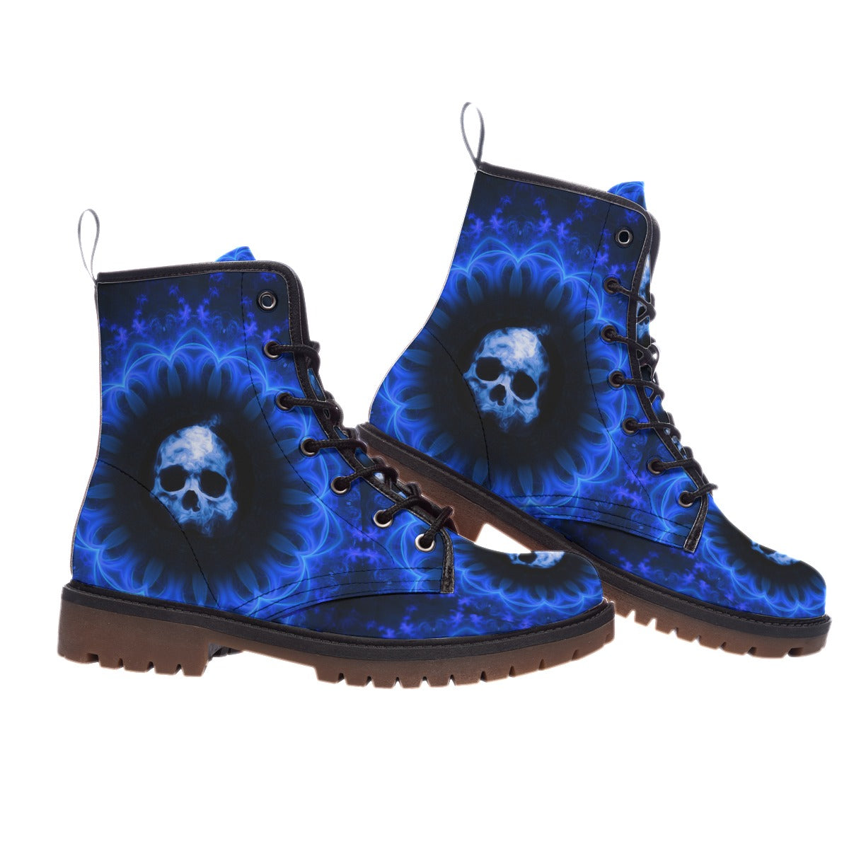 Gothic Skeleton skull Men's Martin Short Boots, Halloween skull men's boot