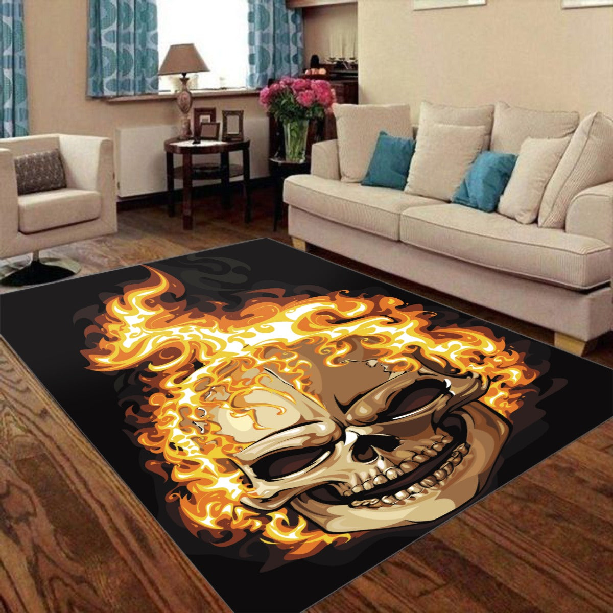 Flaming gothic skull Foldable Rectangular Floor Mat