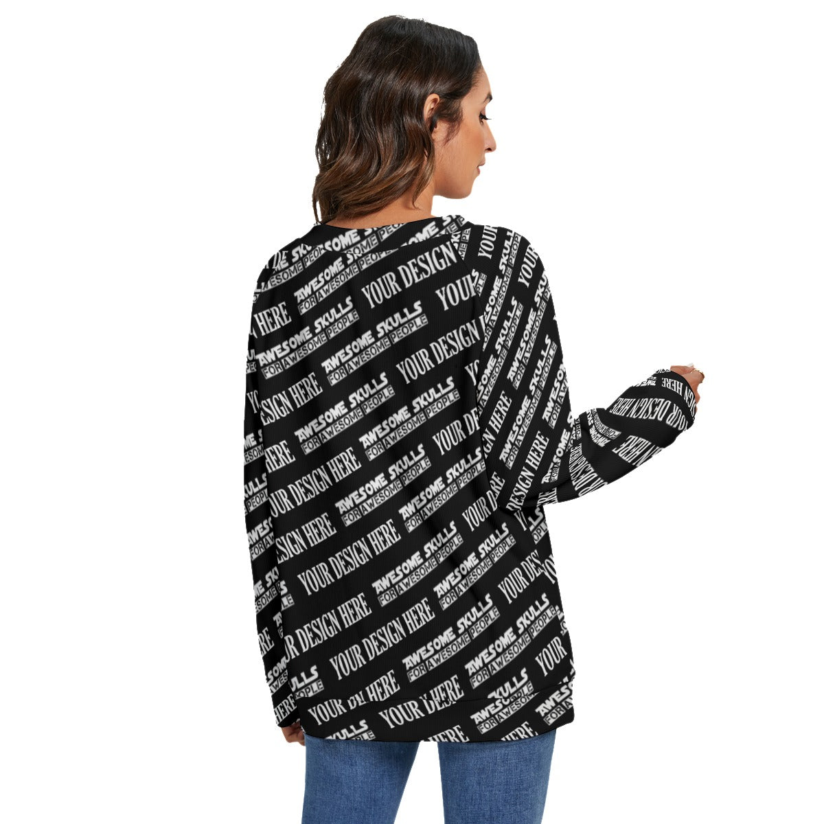 Custom Print on demand POD women's Knitwear & Car V-neck Imitation Knitted Swteater With Long Sleeve