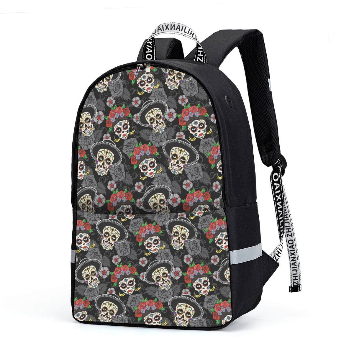 Day of the dead Backpack With Reflective Bar, sugar skull backpack