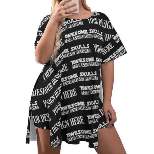 Custom Print on demand POD women's suit Drop-Shoulder T-Shirt with Side Split and Shorts (Plus Size)