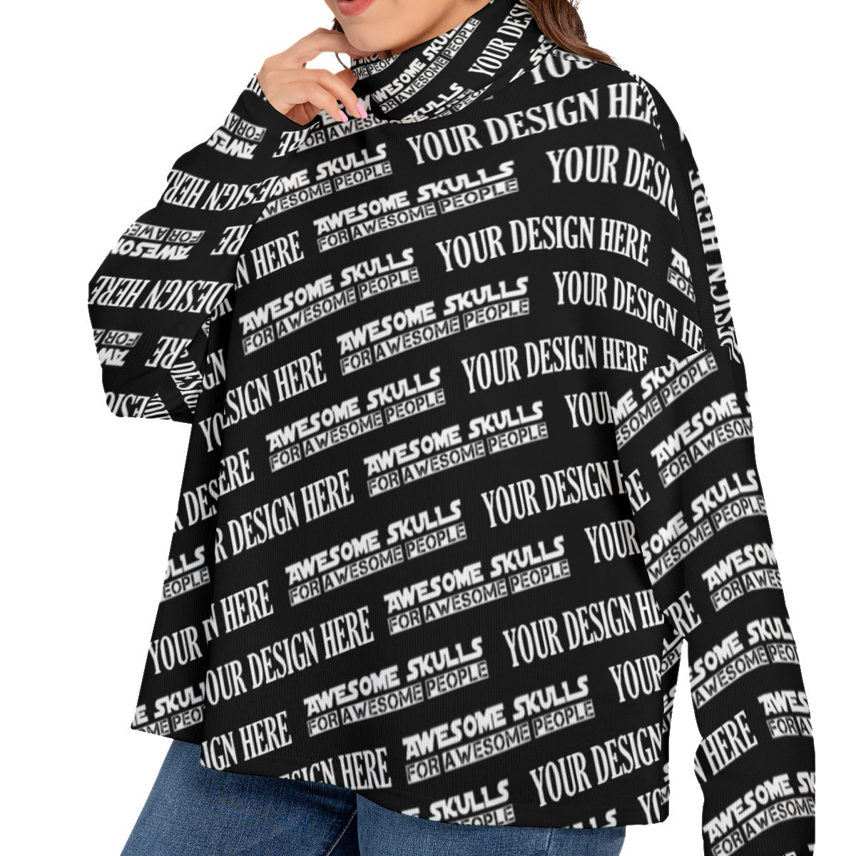 Custom Print on demand POD women's Knitwear & Cardi Turtleneck Imitation Knitted Sweater (Plus Size)