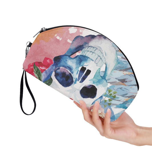 Sugar skull Curved Cosmetic Bags, floral skull bag, rose skull bag, sugar skull wallet