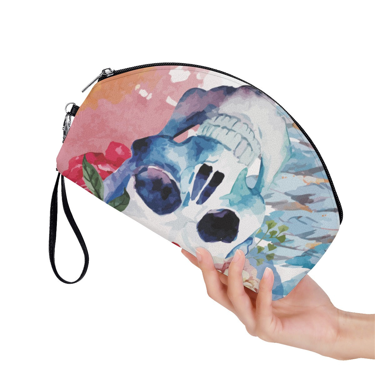 Sugar skull Curved Cosmetic Bags, floral skull bag, rose skull bag, sugar skull wallet