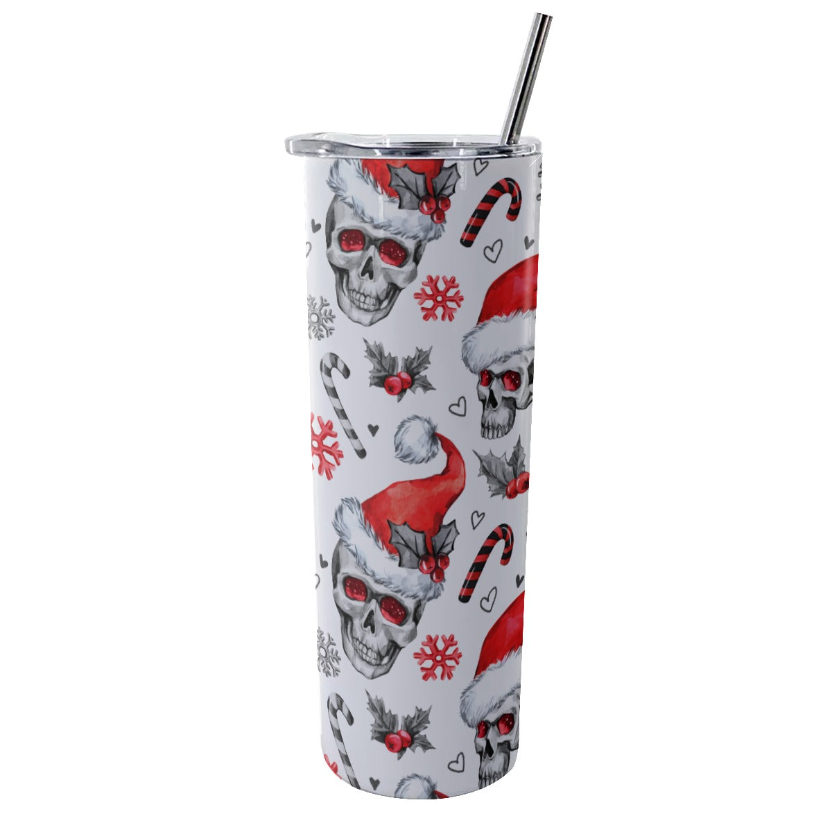 Skull Santa claus Glitter Tumbler With Stainless Steel Straw 20oz