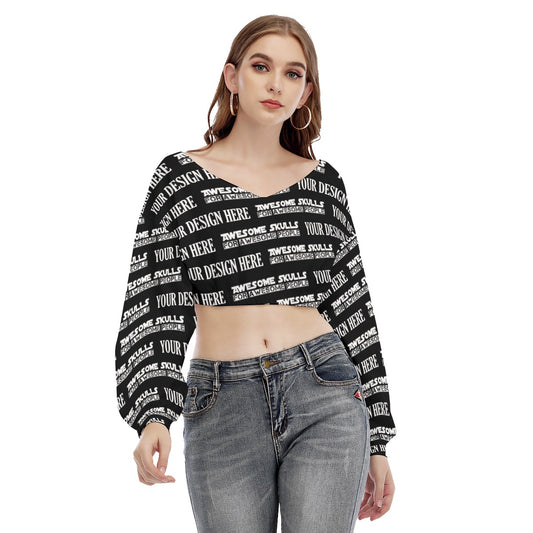 Custom print on demand pod Women's Hoodie V-neck Long Sleeve Cropped Sweatshirt