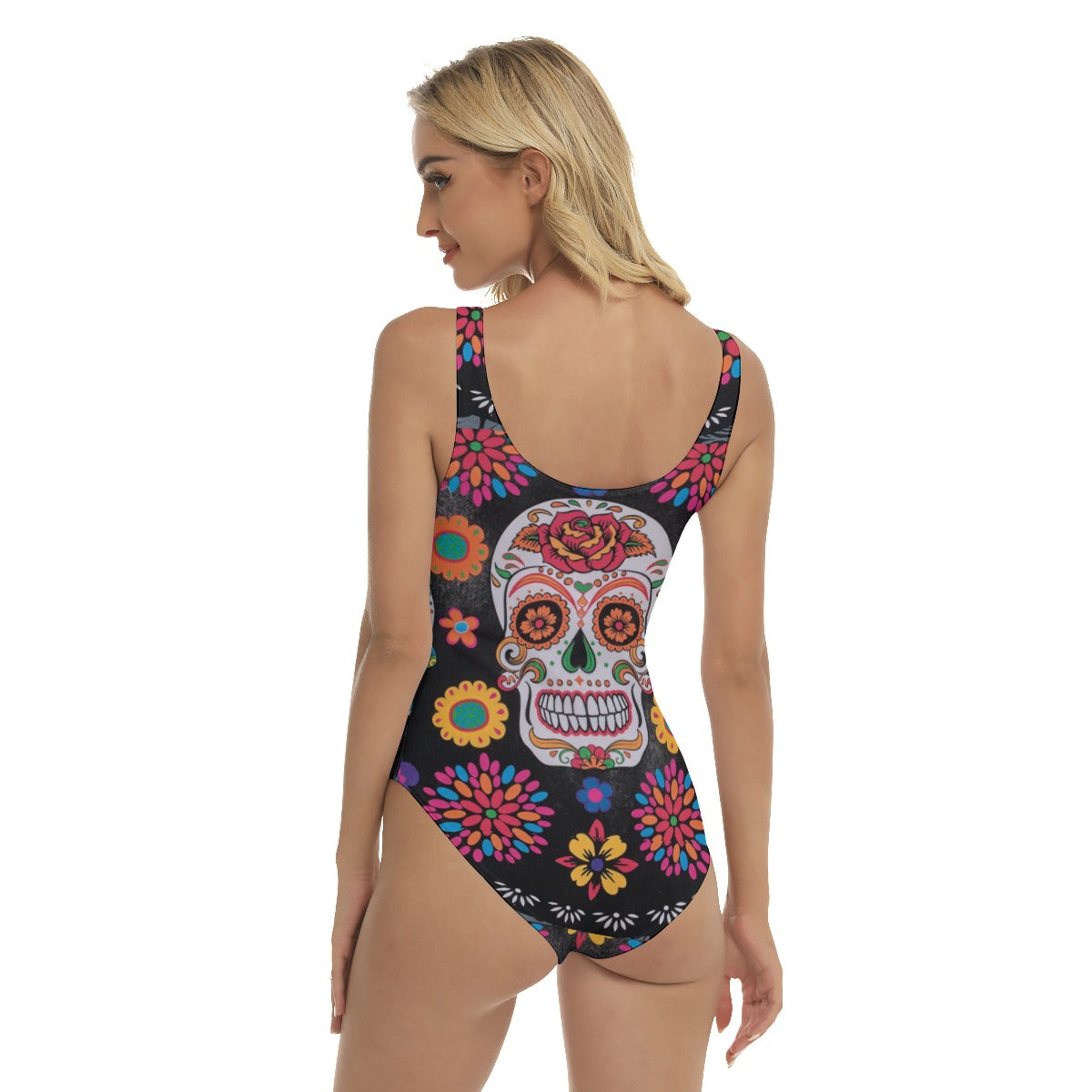 Sugar skull Women's One-piece Swimsuit, Floral skull swimsuit