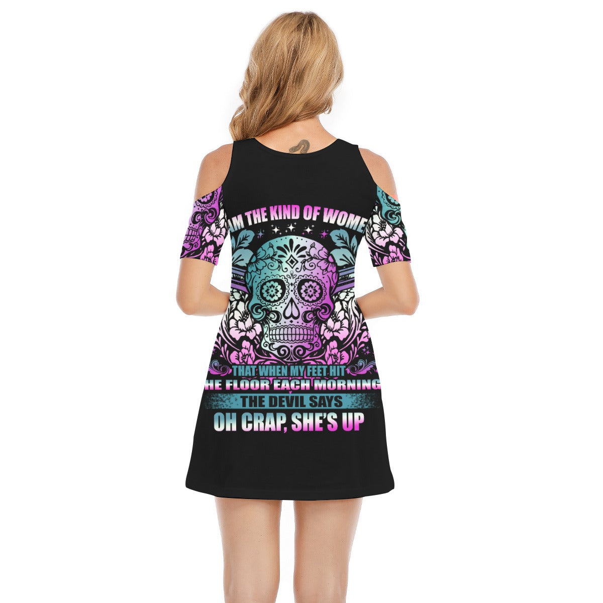 Sugar skull Women's Cold Shoulder Dress | 190GSM Cotton