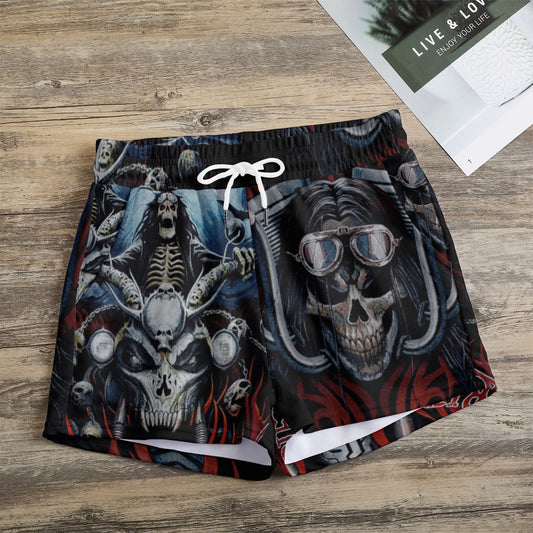 Motorcycle skull Women's Casual Shorts, Biker shorts